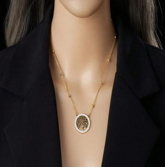 Elegant Tree of Life Necklace and Earrings Set Gold Plated Jewelry - Picture 3 of 5